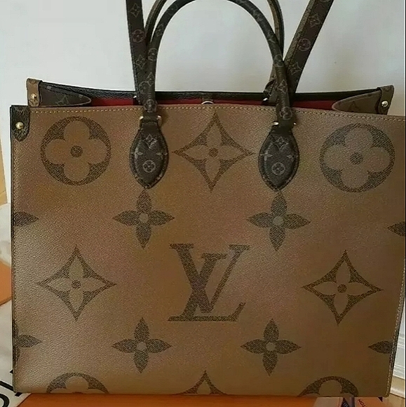 Monogram Giant OnTheGo GM Tote Reverse Canvas Brown Torron Handles Italy - Picture 11 of 17